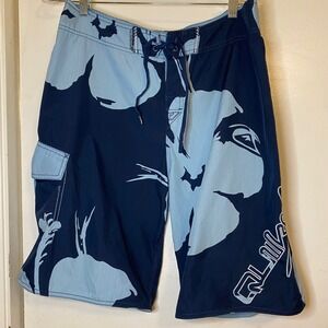 Y2K Quiksilver Mens Board Shorts Swim Trunks Hibiscus Floral Ripstop Size 34